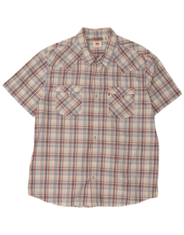 Мужская рубашка с коротким рукавом Levi's 2XL, синяя клетка, хлопок
