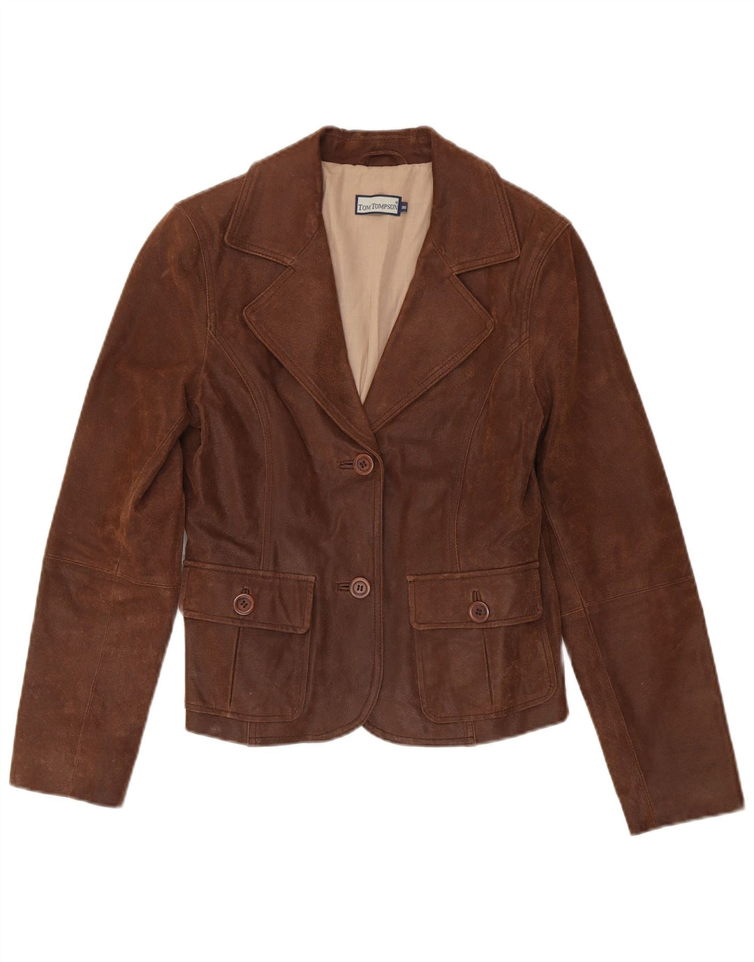 Tom Tompson Womens 2 Button Leather Blazer Jacket EU 36 Small Brown