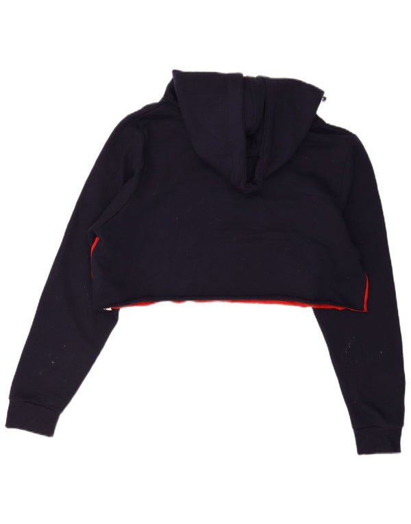 Suéter feminino Fila Crop Graphic com capuz Reino Unido 18 XL Azul marinho Colourblock