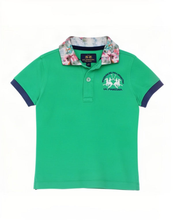 La Martina Camisa polo gráfica de rugby para meninos 18-24 meses verde floral