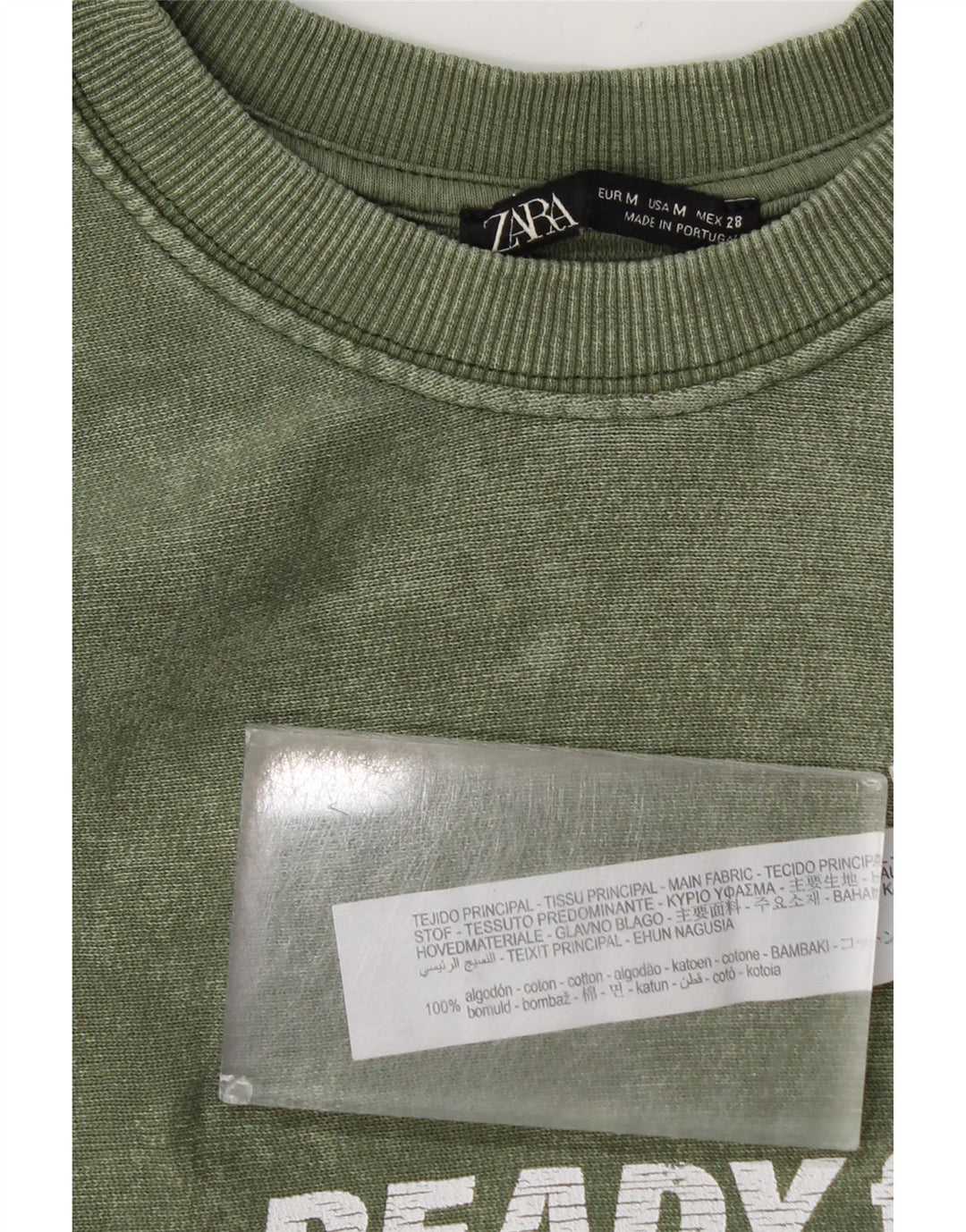 Zara Womens Graphic Sweatshirt Jumper UK 14 Medium Green Cotton
