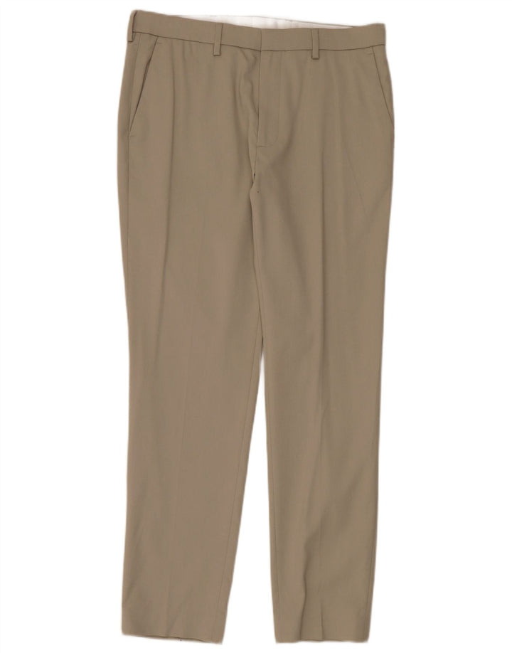 Marks & Spencer Mens Slim Chino Trousers W34 L31 Beige Polyester