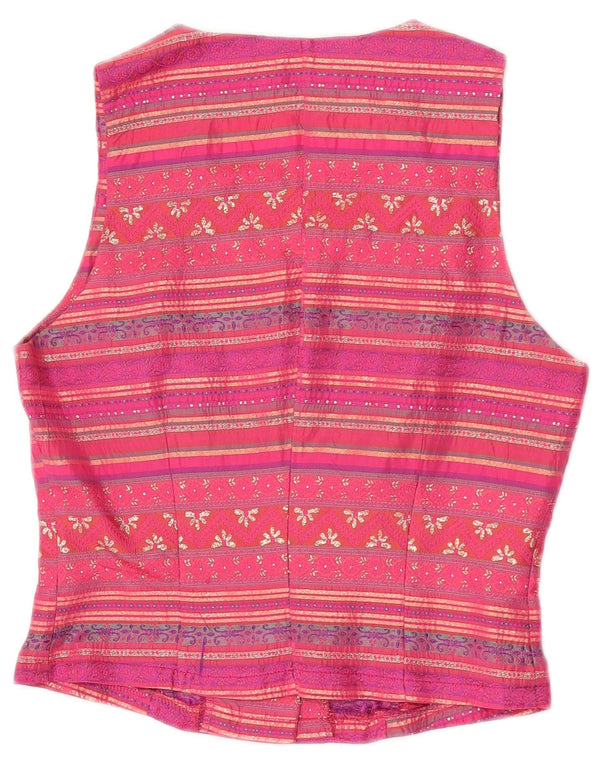 Vintage Womens Waistcoat IT 42 Medium Pink Striped Acetate
