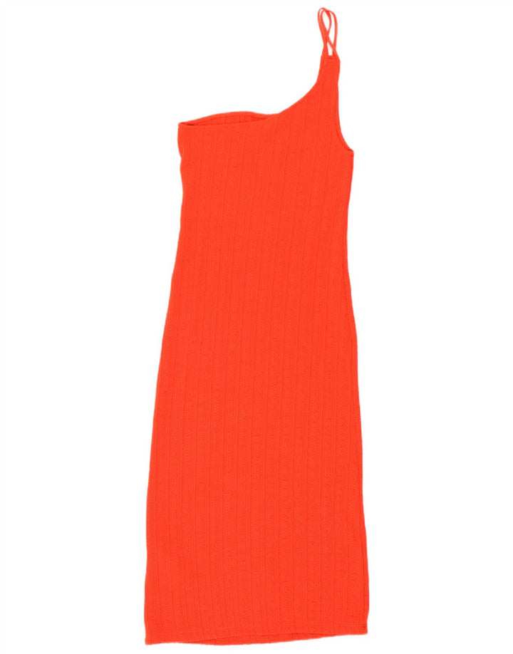 Zara Womens Knit One Shoulder Dress UK 12 Medium Orange Polyester
