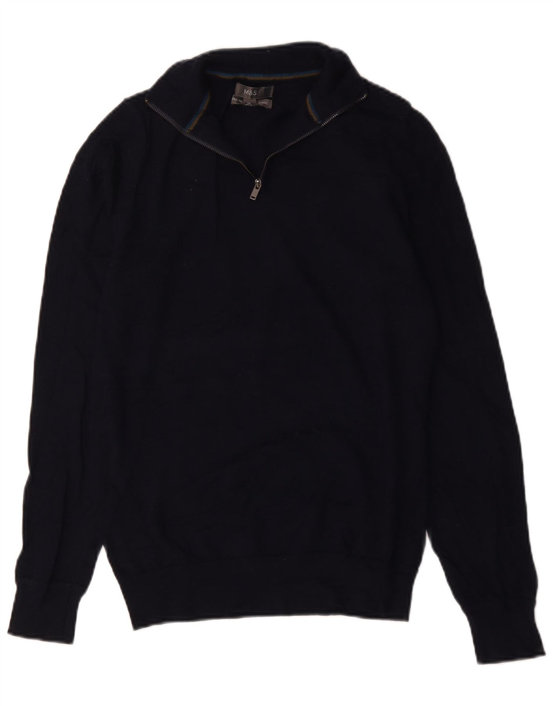 Marks & Spencer Mens Zip Neck Jumper Sweater Small Navy Blue Merino Wool