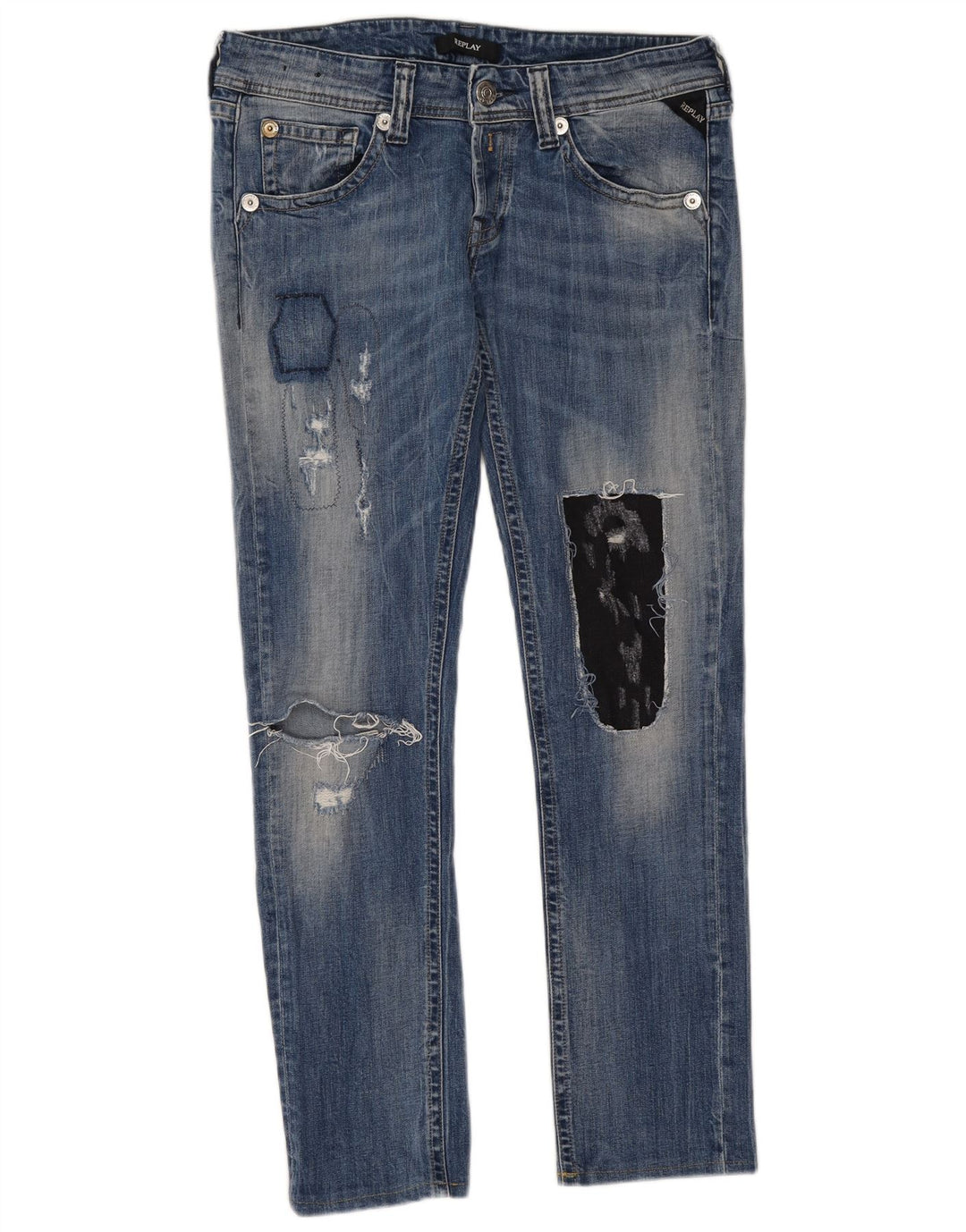 REPLAY Femme Jean Slim Effet Déchiré W32 L29 Bleu