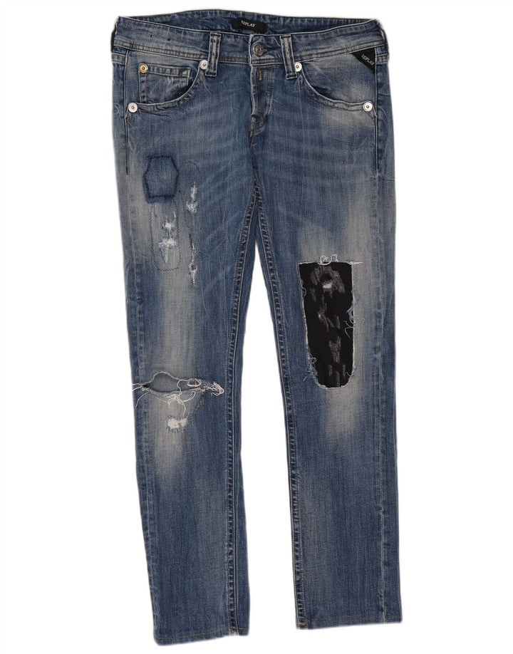 REPLAY Femme Jean Slim Effet Déchiré W32 L29 Bleu