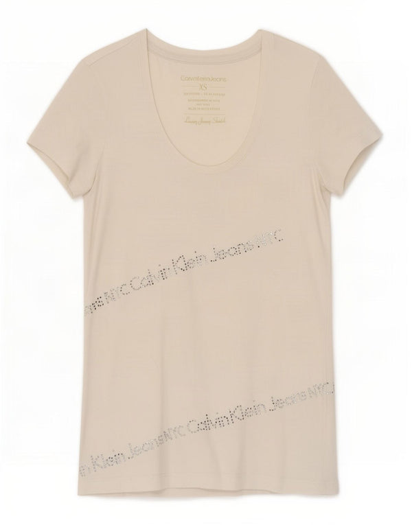 Maglietta grafica da donna Calvin Klein Jeans Top UK 4 XS cotone bianco