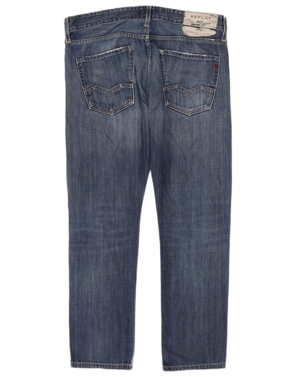 Replay Mens Waitom Distressed Slim Jeans W36 L30 Azul
