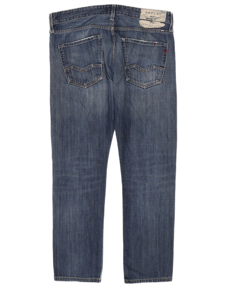 Replay Mens Waitom Distressed Slim Jeans W36 L30 Azul