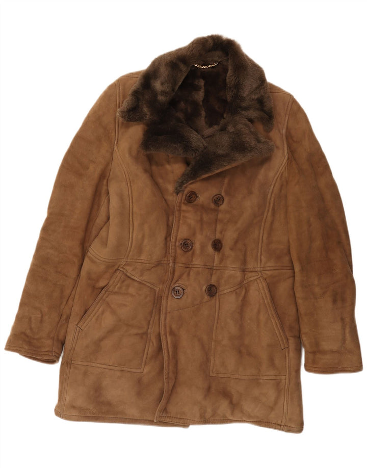 Vintage Mens Shearling Double Breasted Coat IT 52 XL Brown