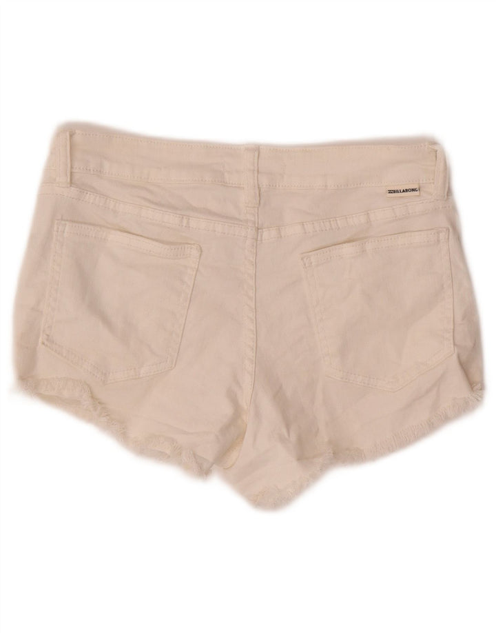BILLABONG Womens Distressed Denim Hot Pants W26 Small Off White Cotton