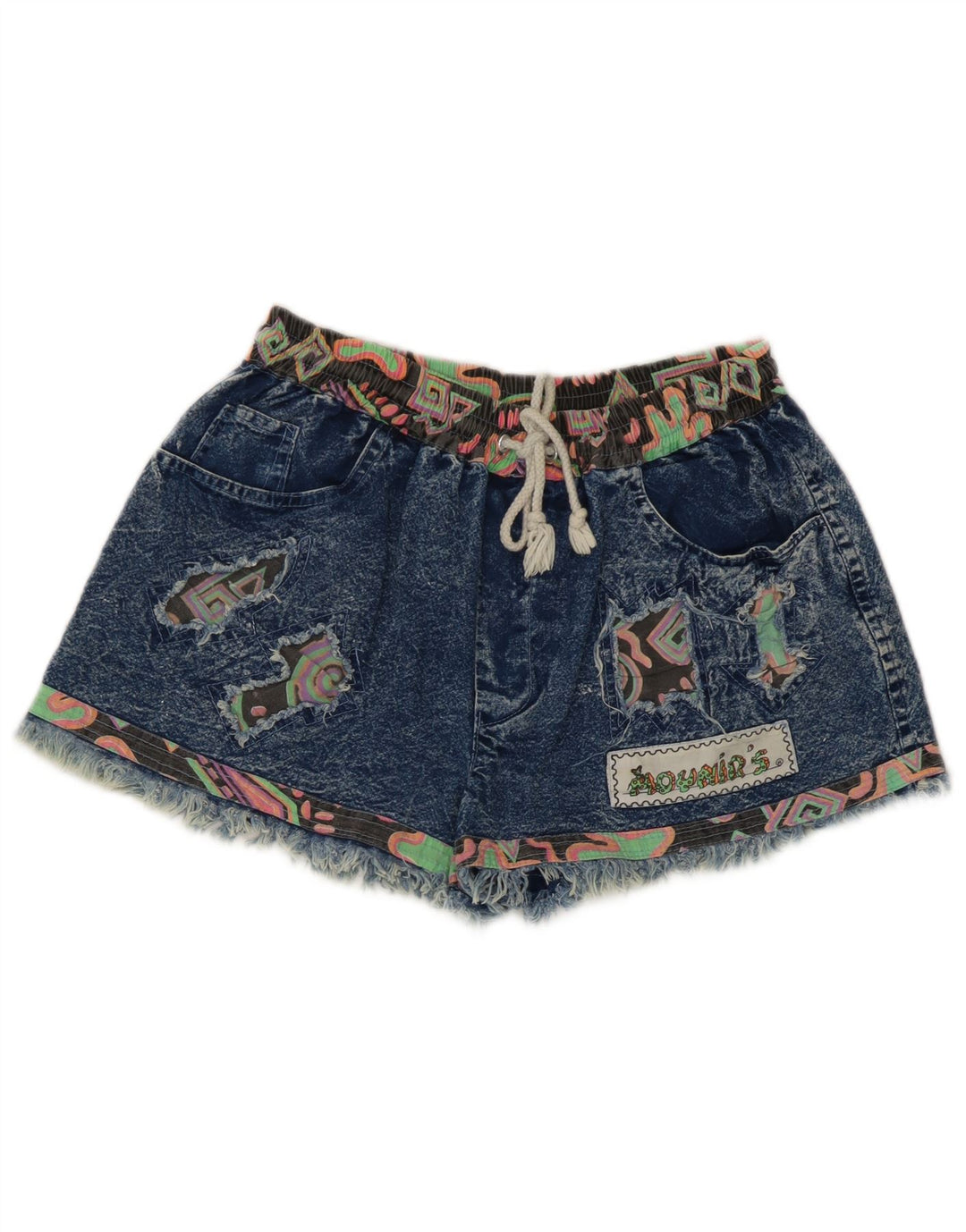 Vintage Womens Denim Shorts Medium W28 Blue Patchwork