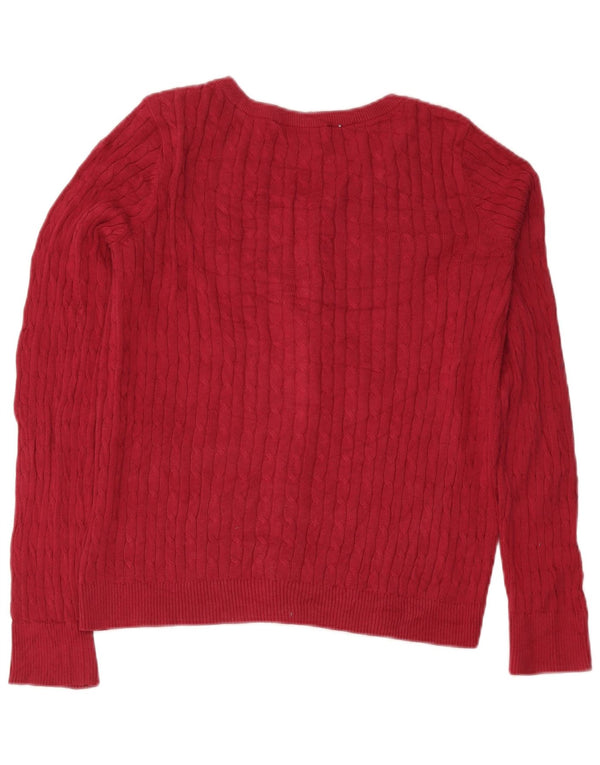 Suéter cardigã feminino Eddie Bauer Reino Unido 16 grande algodão Borgonha