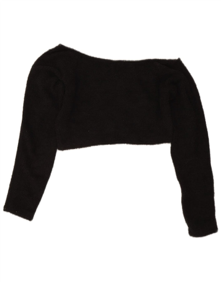Adidas Womens Off Shoulder Fleece Crop Top UK 14 Medium Black Polyester
