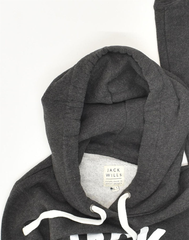 JACK WILLS Womens Graphic Hoodie Jumper UK 8 Small Grey Cotton | Vintage Jack Wills | Thrift | Second-Hand Jack Wills | Used Clothing | Messina Hembry 