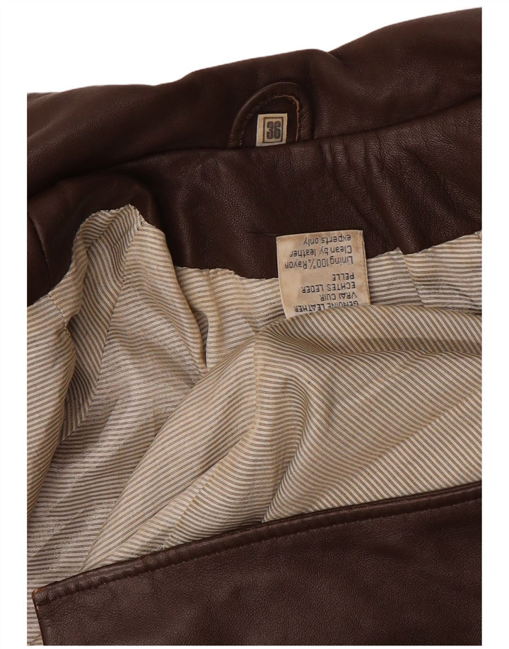 Vintage Womens Oversized Leather Coat EU 36 Small Brown Leather
