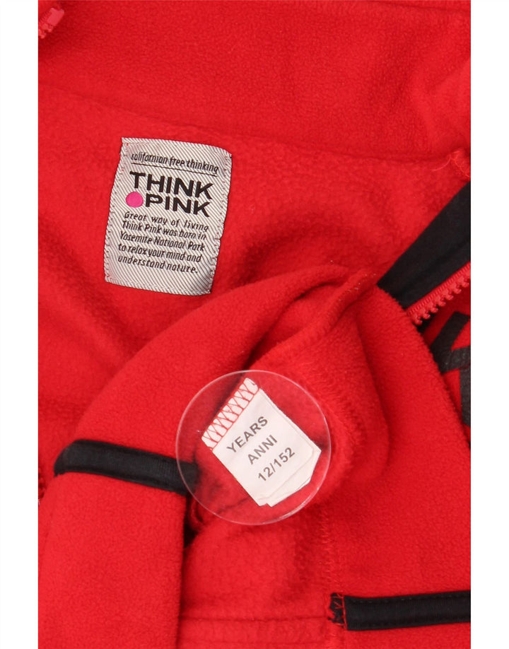 Think Pink Girls Graphic Fleece Jacket 11-12 Years Red Polyester