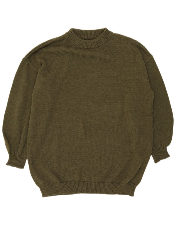 Maglione maglione girocollo da uomo vintage grande poliestere kaki