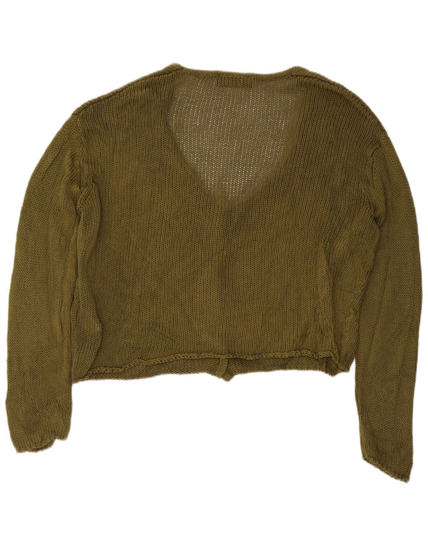 Zara Womens Crop Cardigan Pull UK 16 Grand Kaki Coton