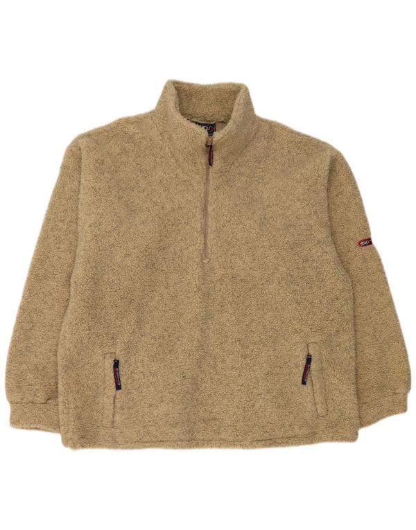 vintage Mens Zip Neck Fleece Jumper XL Beige Polyacrylique