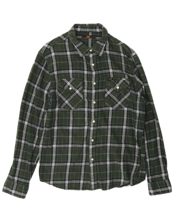Lee Mens Flannel Shirt Medium Green Check Cotton