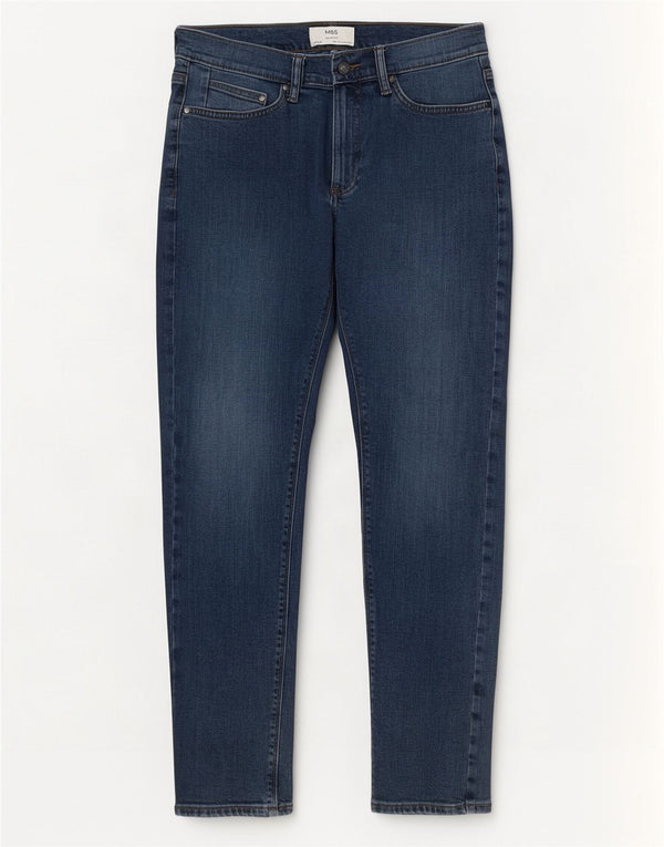 Jeans justos femininos Marks & Spencer W30 L31 algodão azul