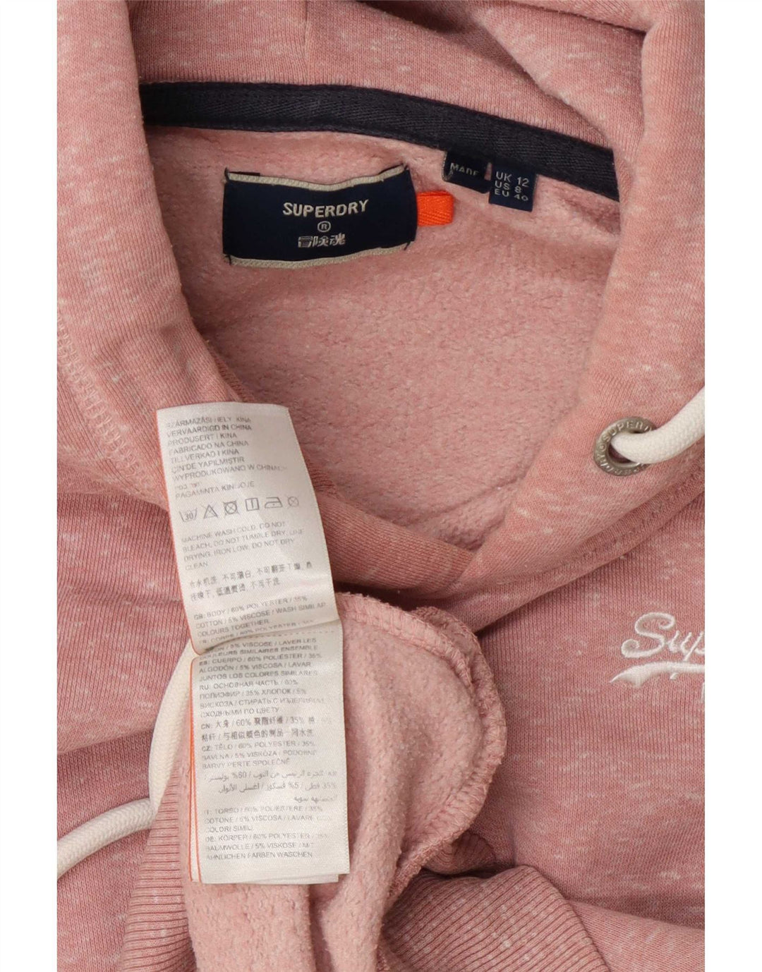 Superdry Womens Hoodie Jumper UK 12 Medium Pink Flecked Polyester