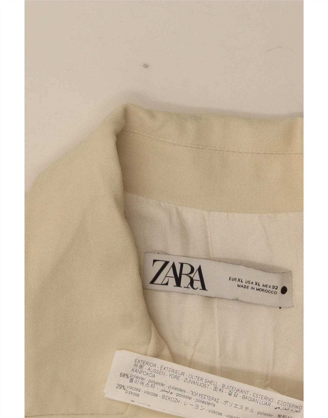 Zara Veste Blazer Double Boutonnage Femme UK 14 XL Polyester Blanc Cassé