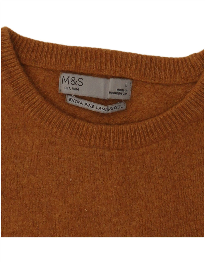 Marks & Spencer Womens Crew Neck Jumper Sweater UK 14 Large Brown Lambswool
