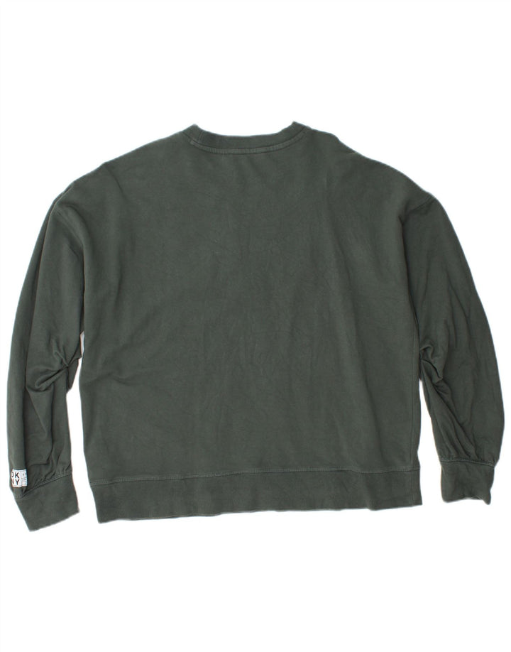 DKNY Womens Graphic Sweatshirt Jumper UK 14 Medium Green Cotton
