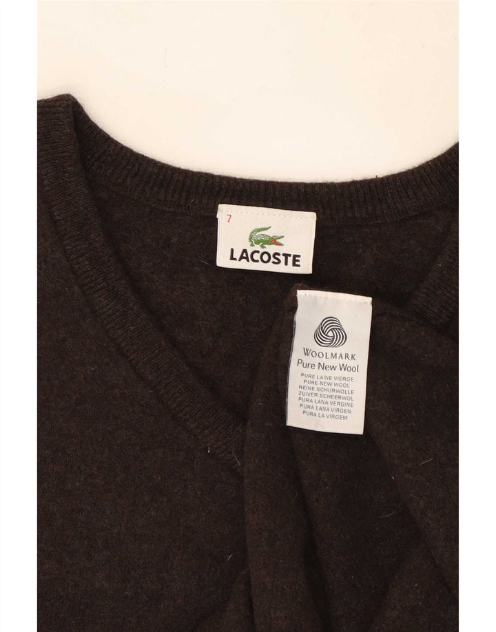 Lacoste Mens V-Neck Jumper Sweater Size 7 2XL Brown Wool