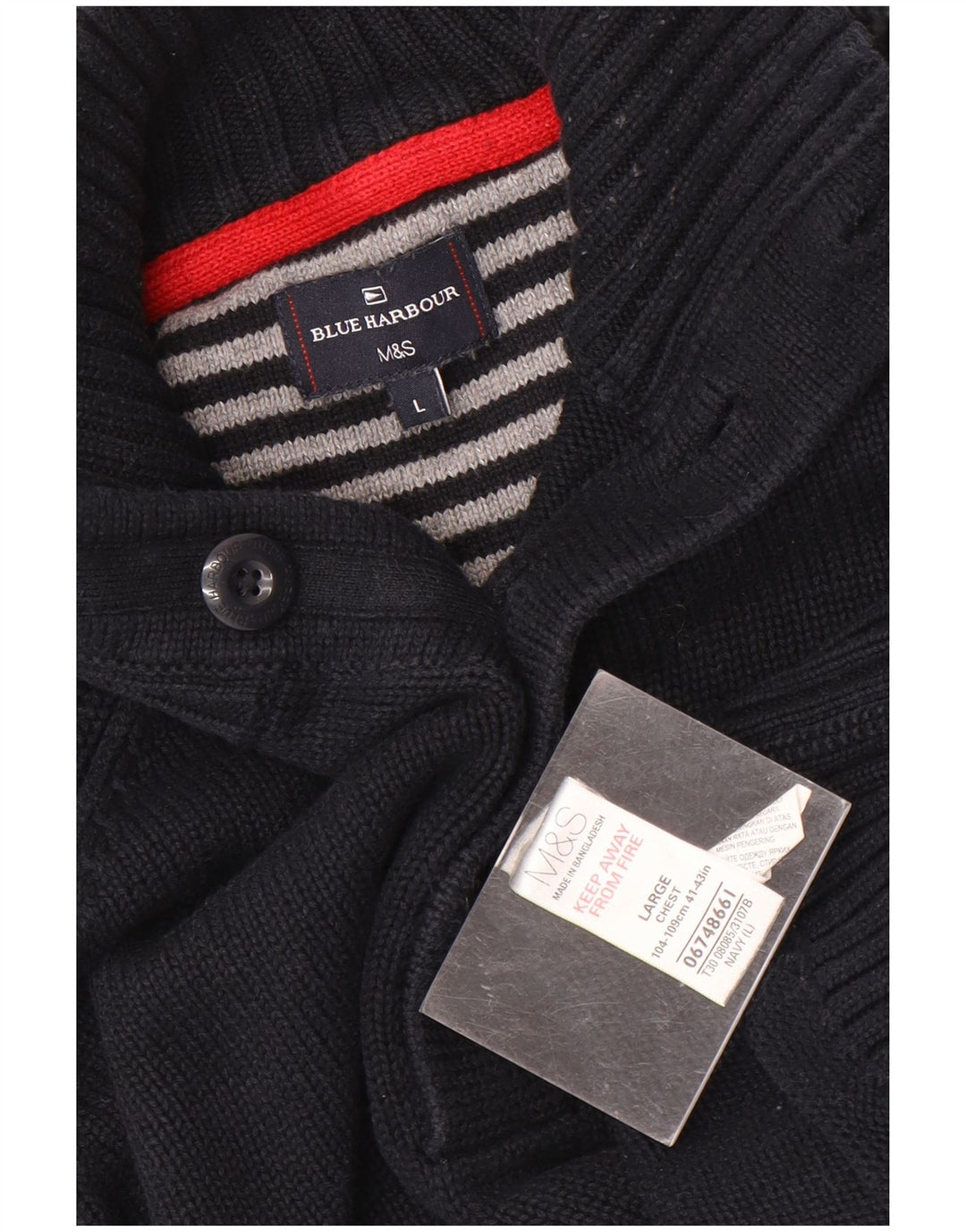 Marks & Spencer Herre Button Neck Jumper Sweater Large Navy Blue