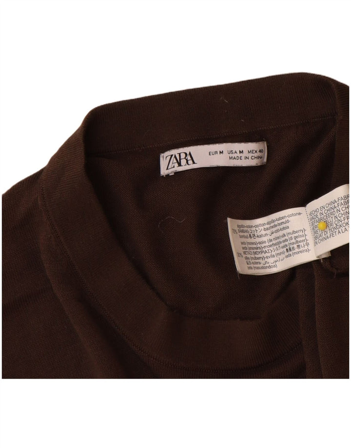 Zara Mens Crew Neck Jumper Sweater Medium Brown Cotton