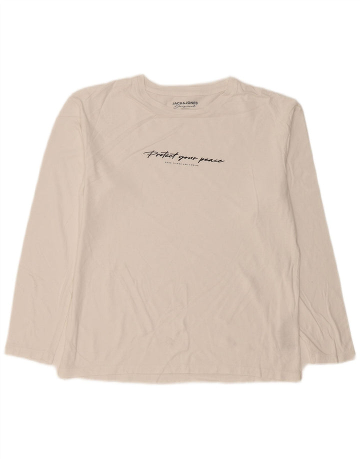 Jack & Jones Top grafico da uomo a maniche lunghe in cotone bianco medio