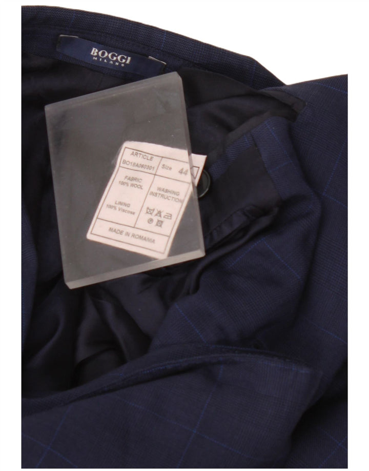 BOGGI Mens Milano 2 Button Blazer Jacket IT 44 XS Navy Blue Check Wool