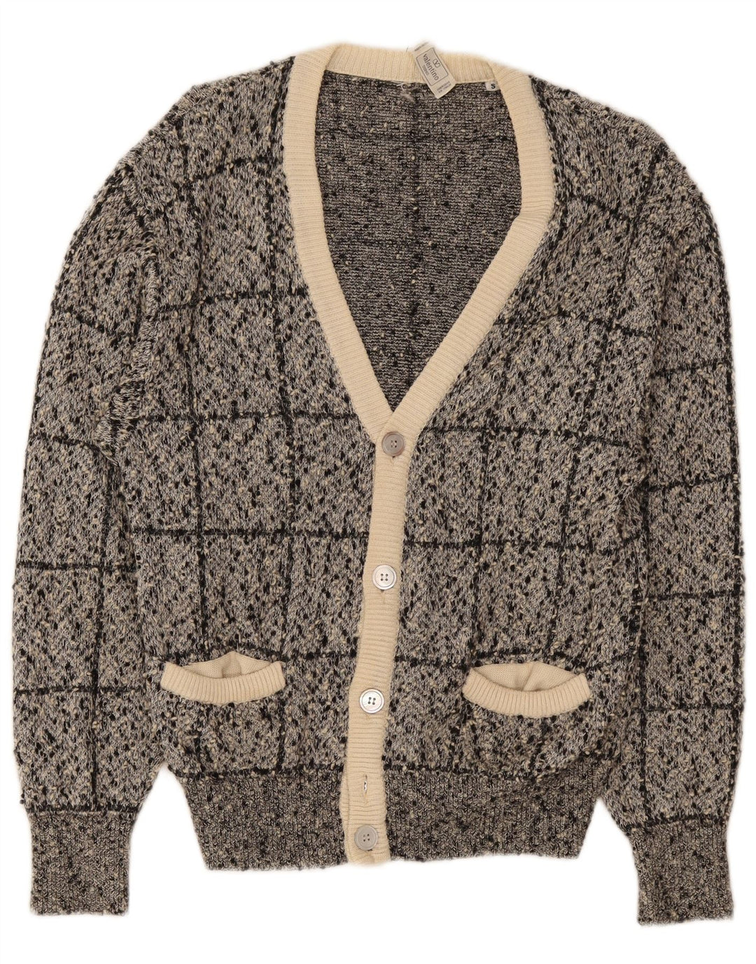 Valentino Mens Cardigan Sweater Small Grey Check Cotton