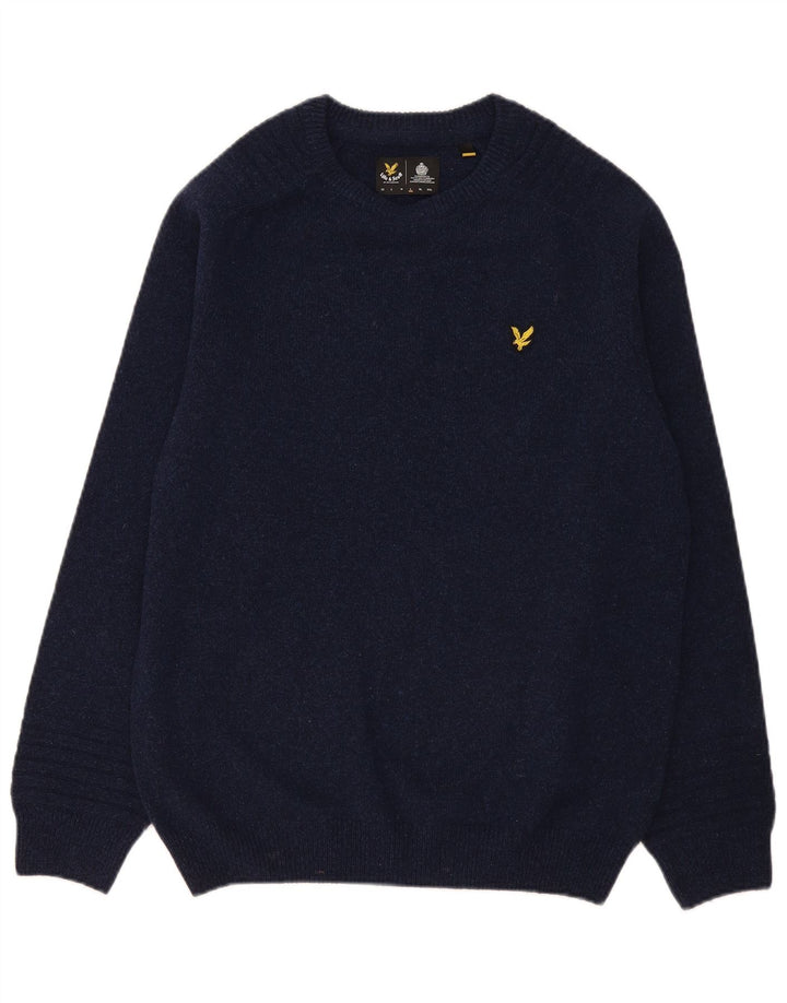 Suéter masculino Lyle & Scott com gola redonda, grande lã azul marinho