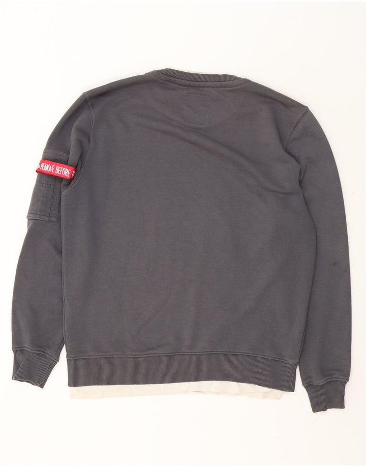 Alpha Industries Mens Graphic Sweatshirt Jumper Small Grey Cotton