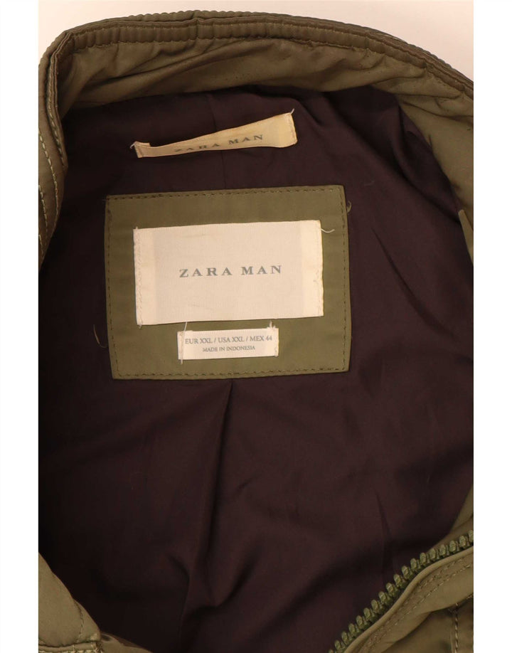 Zara Herre quiltet jakke UK 44 2XL Khaki Polyester