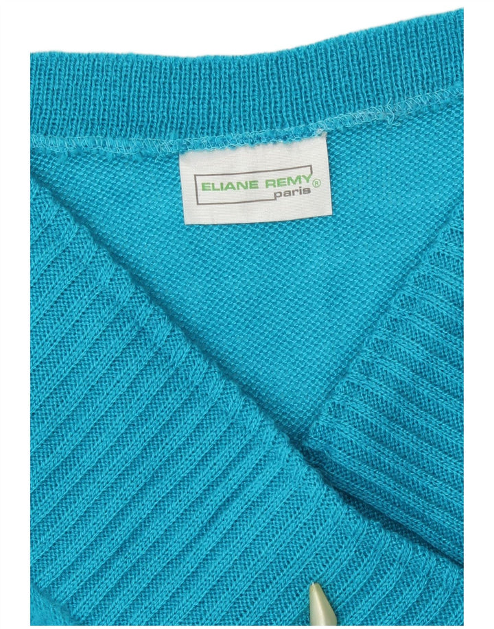Vintage Womens V-Neck Jumper Sweater UK 12 Medium Blue Acrylic