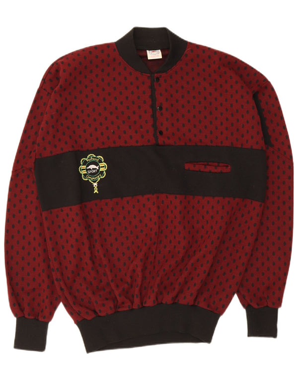 Vintage Herre Crew Neck Jumper Sweater UK 46 2XL Maroon Spotted