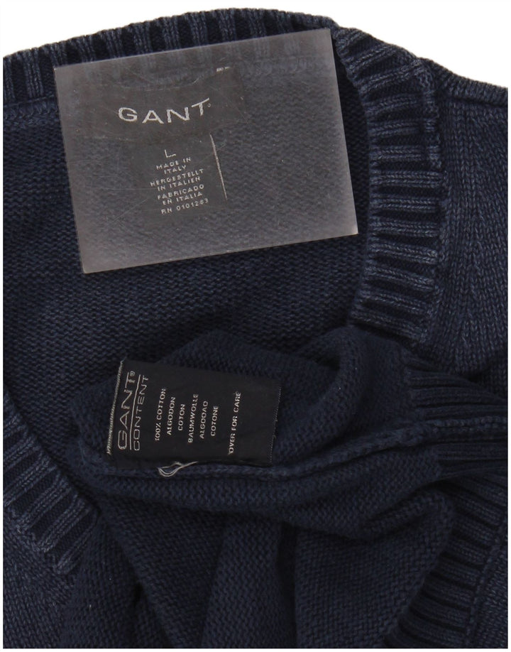 GANT Mens V-Neck Jumper Sweater Large Navy Blue Cotton