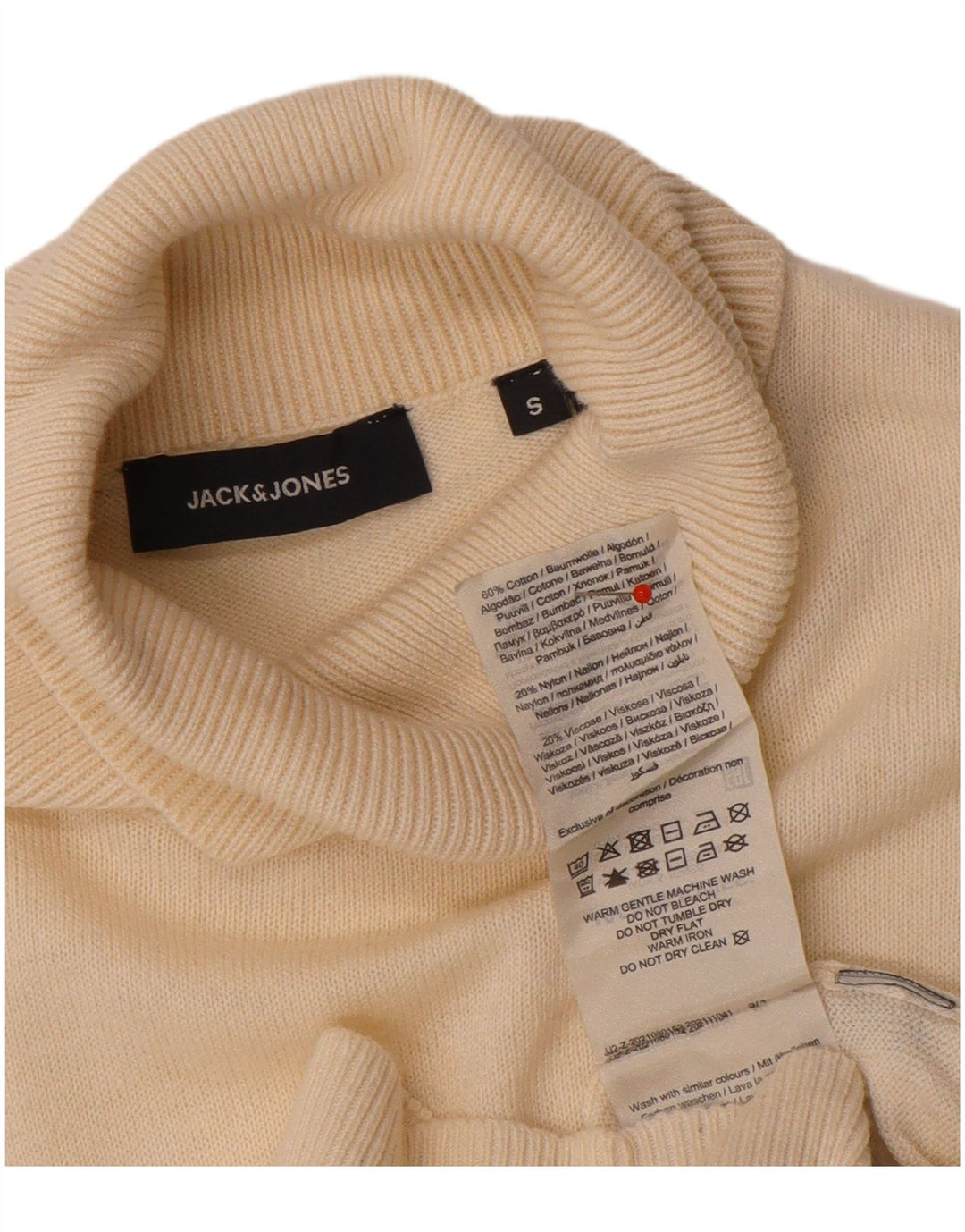 Maglione maglione collo alto da uomo Jack & Jones piccolo in cotone bianco sporco