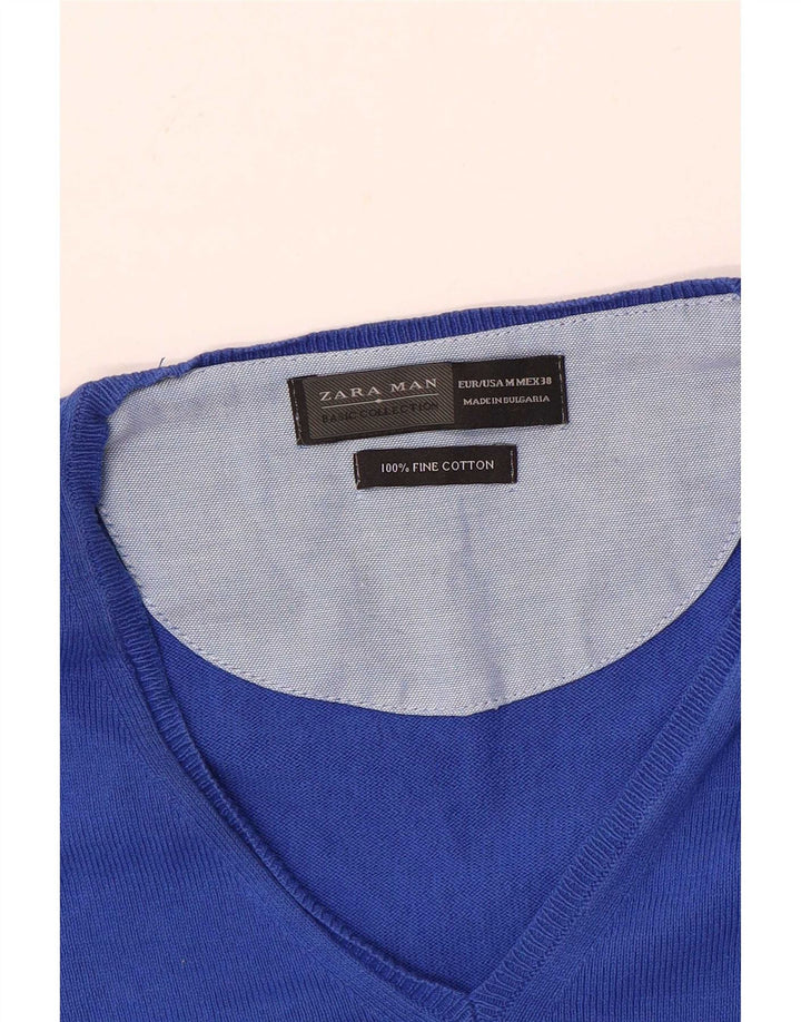 Maglione Zara da uomo con scollo a V in cotone blu medio