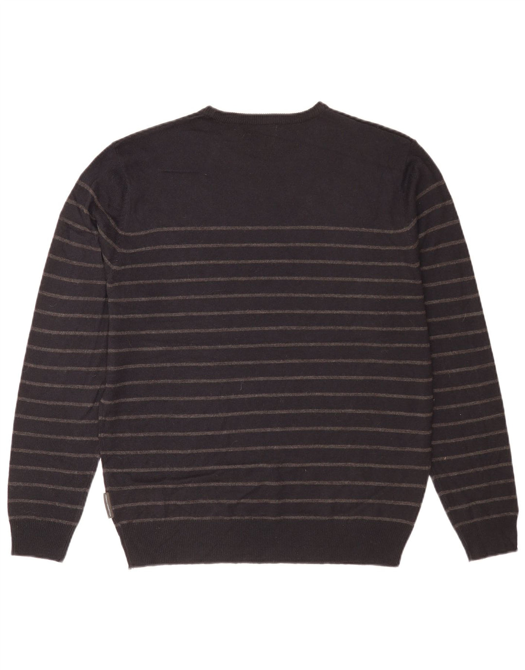 French Connection Mens Crew Neck Jumper Sweater Large Black Striped Acrylic