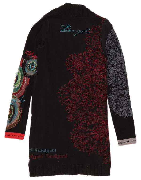 Desigual Damen Grafik-Langarmpulloverkleid UK 12 Mittelschwarz geblümt