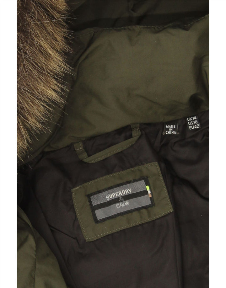 Superdry Womens Hooded Padded Coat UK 14 Large Khaki Polyester