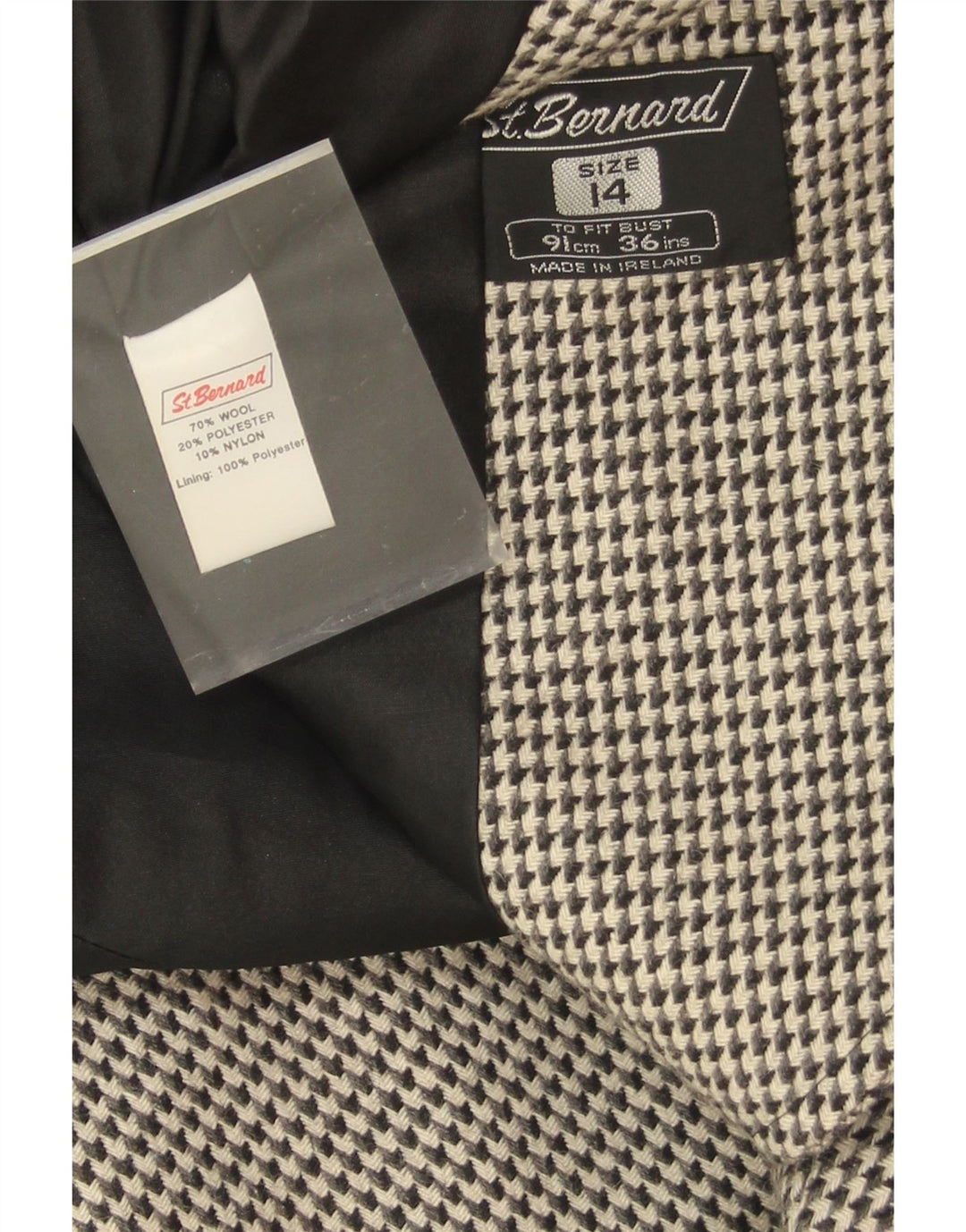 ST. BERNARD Womens Longline Blazer Jacket UK 14 Large Grey Houndstooth Vintage St. Bernard and Second-Hand St. Bernard from Messina Hembry 
