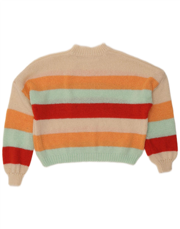 Maglione maglione collo alto da donna VINTAGE UK 10 piccolo multicolore